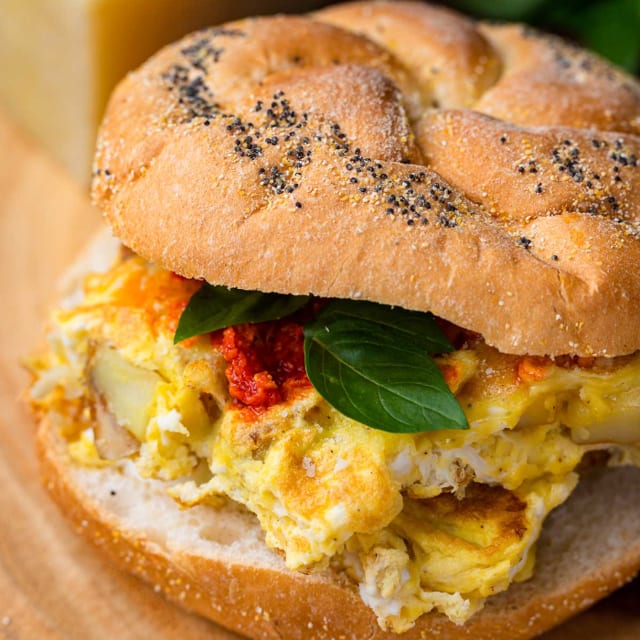 Potato, Pepperoni & Egg Sandwich.