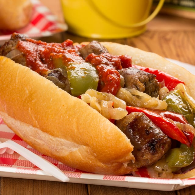 Sausage, Peppers & Onions Sandwich.