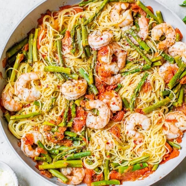 Angel Hair with Shrimp & Goat Cheese.