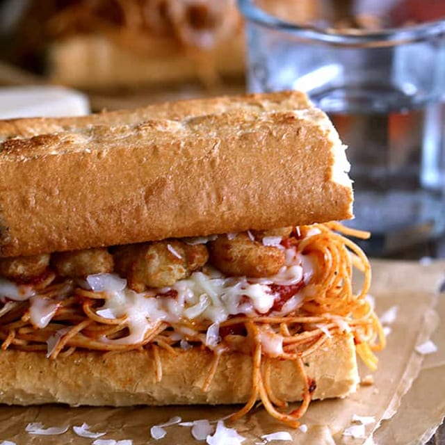 Shrimp Parmigiana Sandwich.